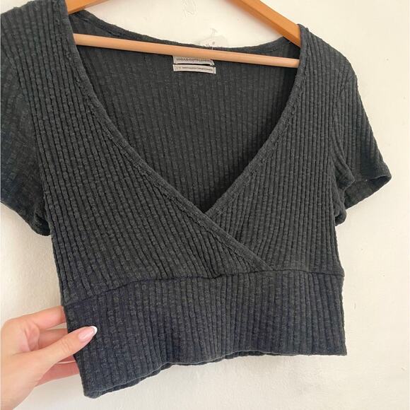 Urban Outfitters – Tuscany Surplice Rib Knit Crop Top in Black - Picture 7 of 9